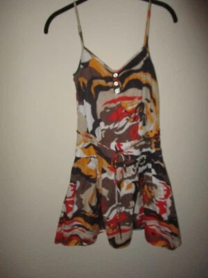 BCBGeneration Brown Yellow Orange Floral Belted Fit & Flare Sundress Size 4 - Image 1 of 4