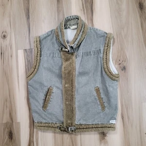 Guess Georges Marciano Vintage Jean Denim Vest Men’s Medium Gray Corduroy Clasp - Picture 1 of 13