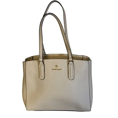Nanette Lepore Faux Leather Tote Bag Beige Floral Interior Snap Closure Purse - Image 1 of 4