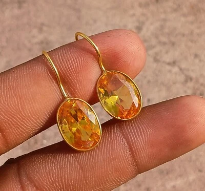 1 par de pendientes enchapados en oro de vidrio topacio facetado amarillo enchapado en plata de ley 925 Foto 1 de 3