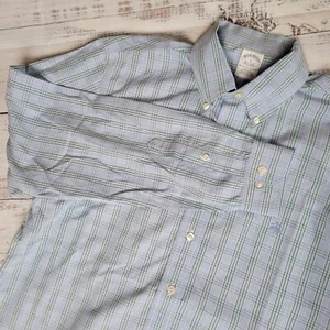 Brooks Brothers Large Button Down Long Sleeve Shirt Blue Green Plaid Embr Logo - Picture 1 of 9