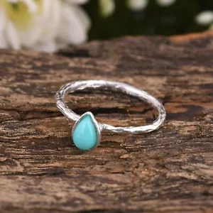 Sterling Silver Branch Stackable Ring With Arizona Tuquoise Thing Band Ring - Picture 1 of 6
