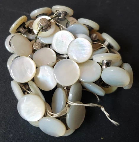 45 Little Antique Pearl Buttons with Metal Shanks...3/8" Cover