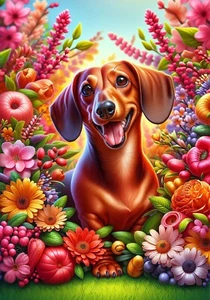 Dachshund Red Smooth Springtime II Flag - Picture 1 of 3