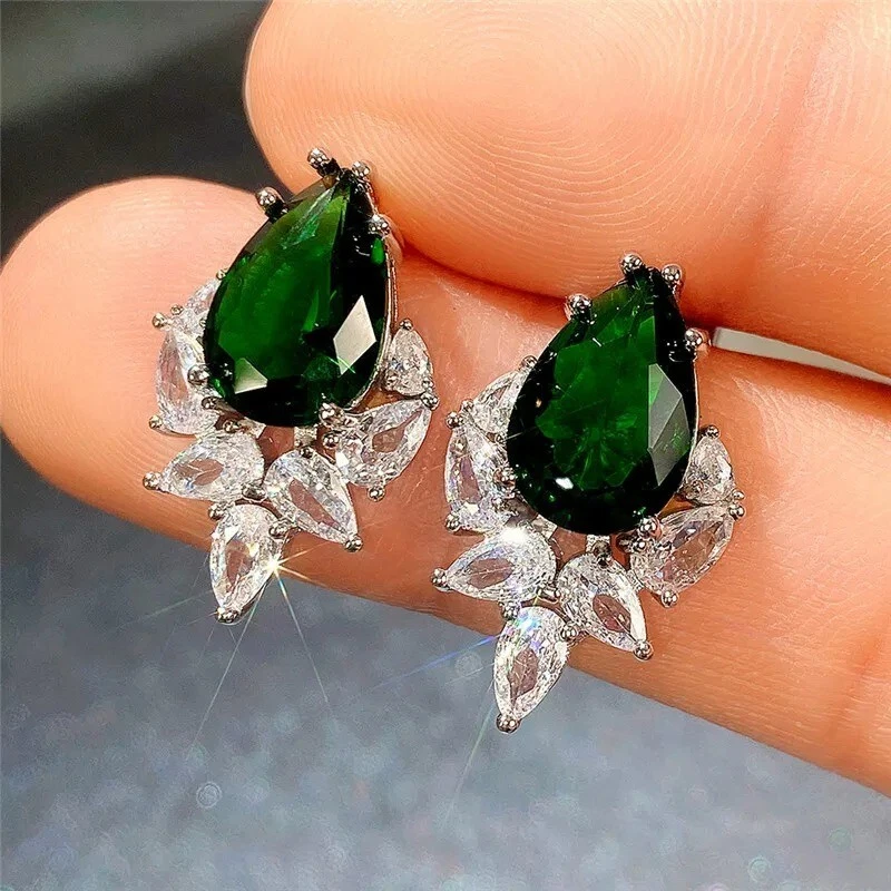 6 Ct Lab Created Emerald Diamond 18K White Gold Cluster Earrings Vintage Wedding Foto 1 de 1