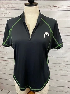 Head Penn Top Size Medium Tennis Raquetball Black 1/4 Zip T-Shirt Short Sleeve - Picture 1 of 7