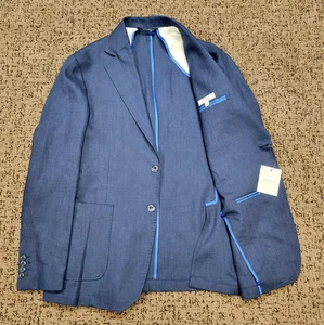 $598 New HAGEN Two Button 100% LINEN Blazer Sport Coat Men's 42 R Blue ITALY - Picture 1 of 8