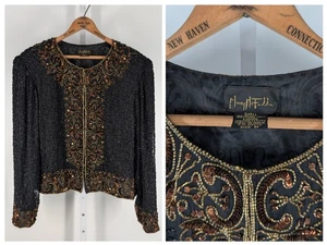 Mary McFadden M Vintage Black Silk Beaded Sequin Cropped Bolero Evening Jacket - Picture 1 of 6