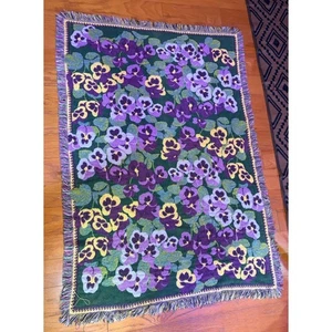 Purple Pansy Reversible Woven Throw Blanket 67in X 47in - Picture 1 of 9