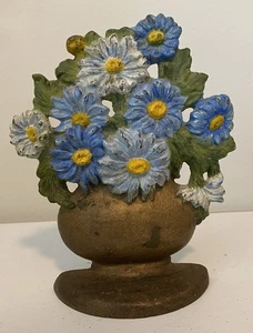 Antiker Hubley? Gusseisen Türstopper gestempelt 5728 blau floral 7”H x 6”B - Bild 1 von 7