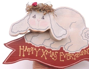 Vintage 1989 Weihnachten handbemalt Holz Wanddeko signiert Hase Kaninchen Xmas - Bild 1 von 13