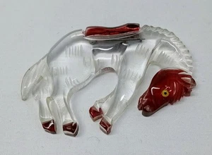 RARA spilla vintage Lucite retro intagliata corpo intero cavallo anni '40 western - Foto 1 di 8