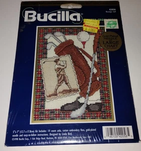 VTG Bucilla Counted Cross Stitch Nostalgic GOLF Kit 42058 New 5" x 7" 1998 USA - Picture 1 of 3