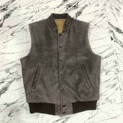 Chaqueta Chaleco a Presión de Cuero Vintage Roots Para Hombre Gris Medio Motocicleta Años 90 Canadá Foto 1 de 4