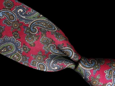 Corbata Brooks Brothers De Colección Granate Rojo Verde Azul Paisley Seda Sarga Foulard Cuello Foto 1 de 4