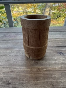 Vintage handgedrechselte Holz Mörser Schale Vase rustikal Bauernhaus Dekor primitiv 6" - Bild 1 von 8