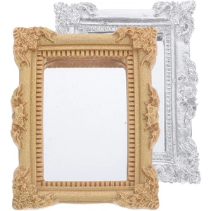 Mini espejo pequeño para casa de muñecas miniatura de resina 2 piezas - Imagen 1 de 12