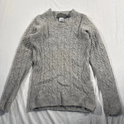Suéter John Dolan Douglas 100 % lana pura tejido con cable cachemir gris pequeño Foto 1 de 4