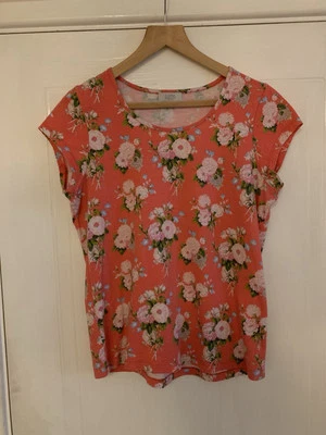 Top básico para mujer Laura Ashley UK 16 floral 100 % algodón manga corta cuello redondo Foto 1 de 4