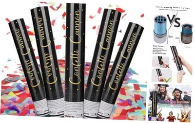 Paquete de 5 cañones de confeti biodegradables, 12 pulgadas confeti clásico multicolor Foto 1 de 4