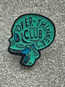 Over Thinker's Club Skeleton FUNNY COOL quote metal enamel pin badge gift - Picture 1 of 1