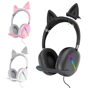 Adult Detachable Cat Ear Gaming Headset Wired 3.5mm LED RGB for PC PS5 Xbox - Picture 1 of 11