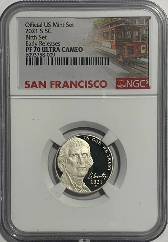 2021 S NGC PF70 UCAM PROOF JEFFERSON NICKEL BIRTH SET EARLY RELEASE ER TROLLEY Cover