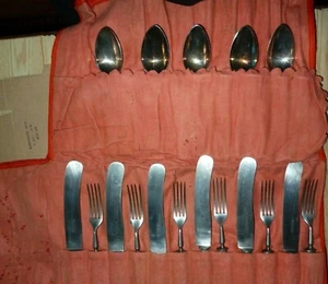 6 Buttermesser + 6 Gabeln aus STAHL /Ebenholzgriffe +5 Löffel Silber 90/30 - Bild 1 von 5