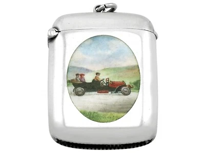 Antique Edwardian Sterling Silver Enamel Vesta Case Birmingham Rolason Brothers - Image 1 of 4