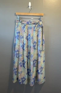 Vtg GEIGER Collection Floral Pleated Silk Midi Skirt Womens 38 Sash Belt - Picture 1 of 15