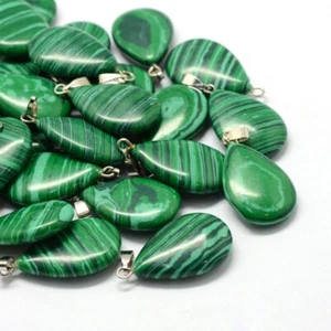 lot de 2 pendentifs en malachite de synthèse 29 mm - Picture 1 of 2