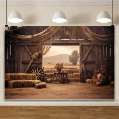 Telón de fondo de vaquero occidental cumpleaños granja granero puerta cabina de fotos pancarta fondo Foto 1 de 4