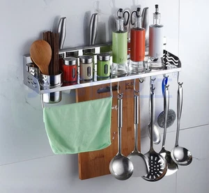Wall Mount Kitchen Tools Shelves Spoon Forks Storage Utensils Stand Rack Hooks - Picture 1 of 13