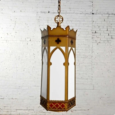 Lámparas colgantes góticas vintage de metal pintado en oro y blanco se venden por separado Foto 1 de 4