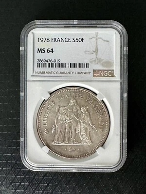 1978 France 50 Francs Silver MS64  NGC Brown Label - Image 1 of 2