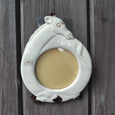 Vtg Giraffe Picture Frame Norcrest Japan 3" Round Opening Ceramic Nursery Wall - Image 1 of 4