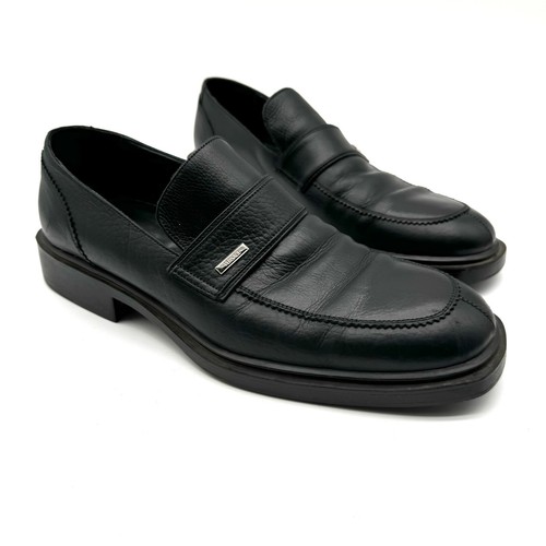 Versace scarpe eleganti uomo 42 EU mocassino classico pelle nero vintage logo argento