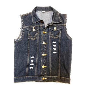 Fashion Classic Large Men’s Fringe Distressed Blue Denim Vest. Metal Buttons - Picture 1 of 9