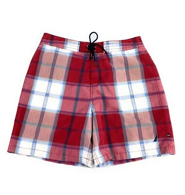 Мужские шорты Nautica с застежкой-галстуком плоские спереди из хлопковой смеси красные клетчатые доска 34 - Изображение 1 из 4
