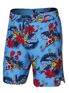 New SAXX Men’s M Blue Hawaiian Pizza Swim Trunks 5" Shorts NWT - Picture 1 of 9