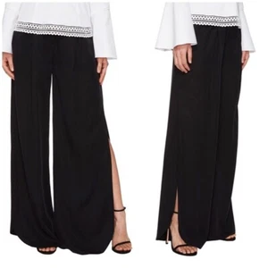 NWT $450 ZAC Zac Posen Cruise Pants Black 4 Wide Leg Slit Leg Tencel  - Picture 1 of 8
