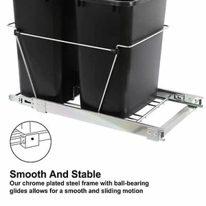 35 Quart Sliding Double Pull Out Waste Bin Container for Base Kitchen Cabinet - Picture 1 of 4
