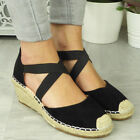 Womens Wedge Sandals Hessian Slingback Espadrilles Ladies Elastic Strappy Shoes
