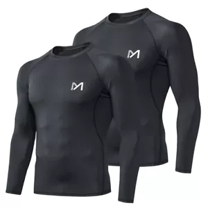 2PCS Mens Compression Shirt Base Layer Long Shirt Top Training Workout Gym Shirt - Picture 1 of 22