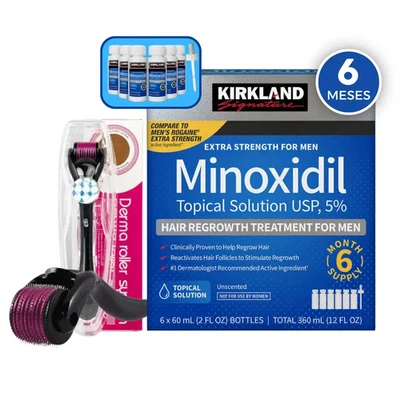 Kirkland Minoxidil 5% 6 month supply Hair Regrowth Liquid with Free Derma Roller - Image 1 of 4
