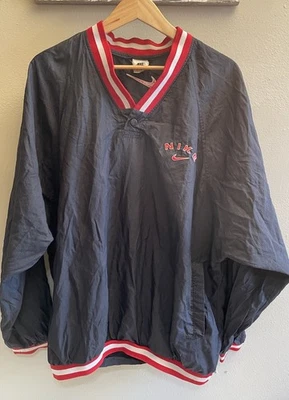 Vintage Nike Men’s XL Black Red White Windbreaker Pullover V-Neck Snap Jacket - Image 1 of 4