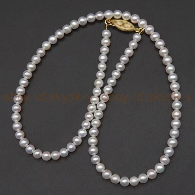 Collar redondo de perlas blancas naturales genuinas de 5-6 mm cierre de oro de 14-26"" 14 k Foto 1 de 4