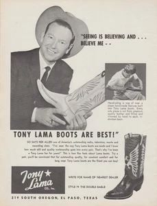 1962 Tony Lama Boots - Movie Star Cowboy Actor Rex Allen "Best" - Print Ad Photo - Picture 1 of 1
