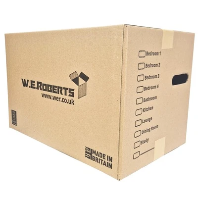 W.E. ROBERTS 10 Large Strong Cardboard Storage and Moving Boxes with Handles