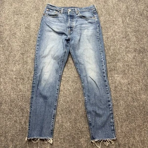 Levis Premium Jeans Womens 28x28 Blue 501 Skinny Mid Rise Button Fly Raw Hem - Picture 1 of 15